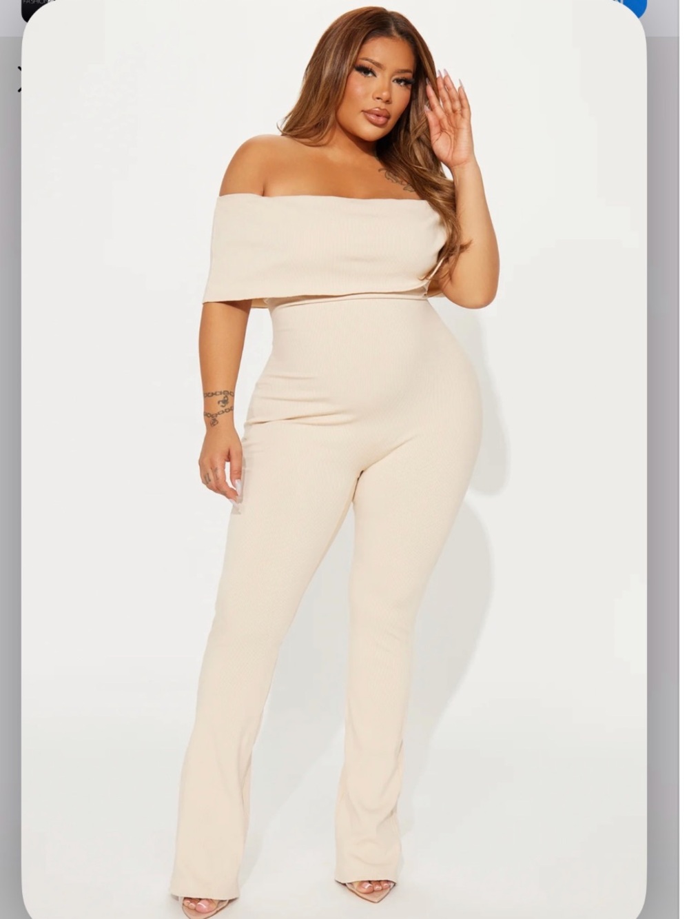 Fashion Nova Snatched Off-Shoulder Jumpsuit - Cream
